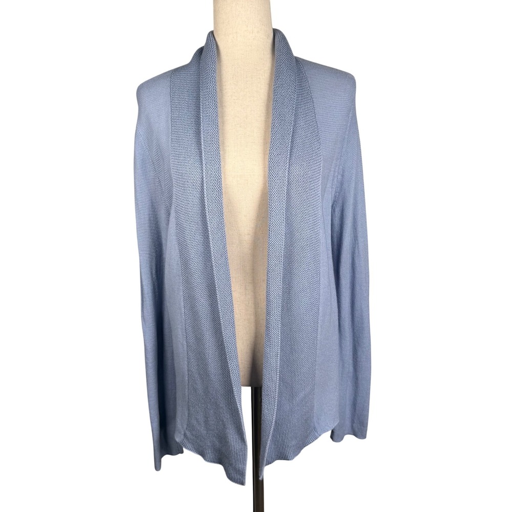 Eileen Fisher Cardigan Sweater Womens Small Blue Merino Wool Open Front Luxury